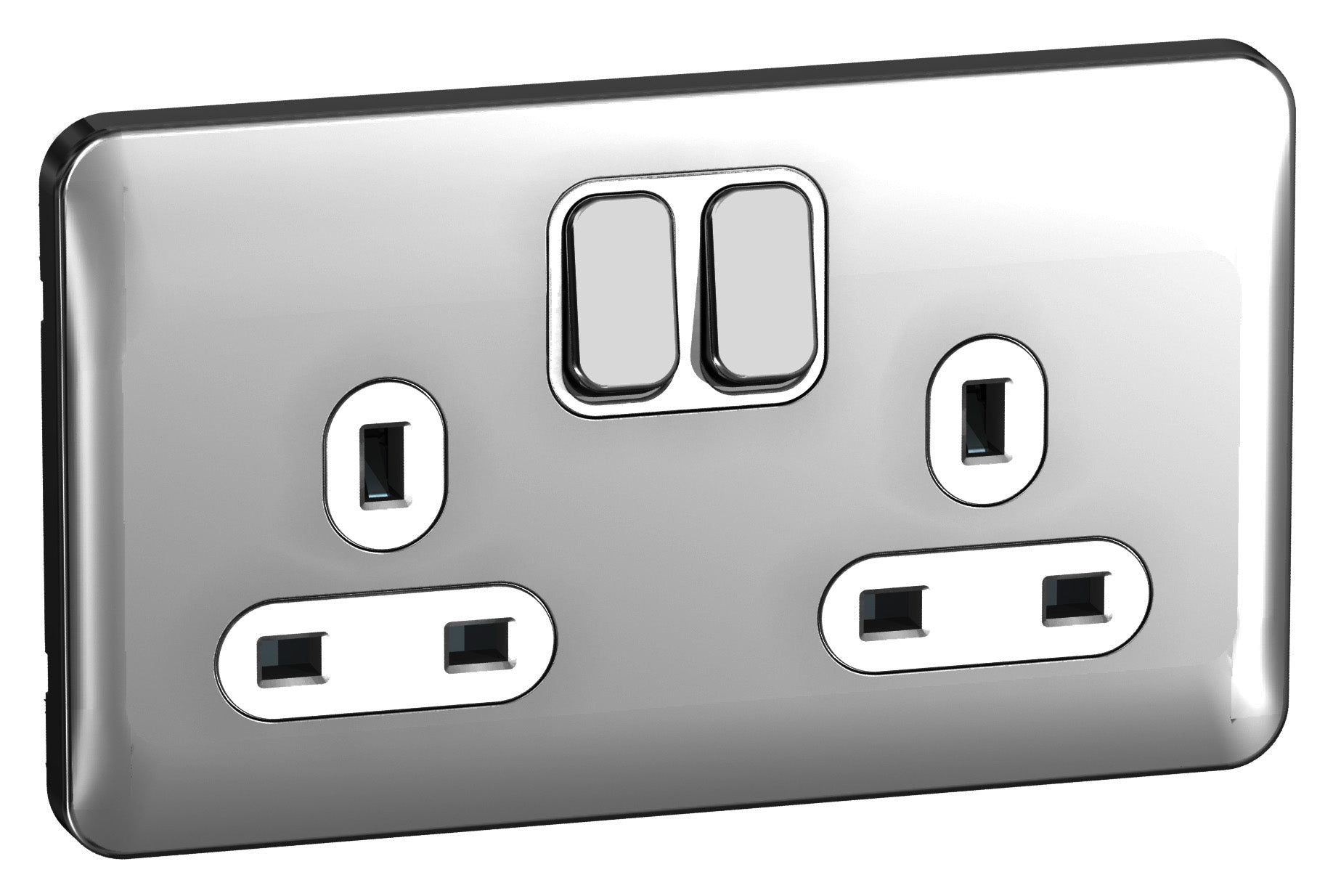 Schneider GGBL3020WPC 2 Gang 13A Switched Socket Polished Chrome White Insert