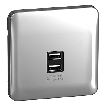 Schneider GGBL70042BPCS 1 Gang Twin USB Outlet Polished Chrome Black Insert