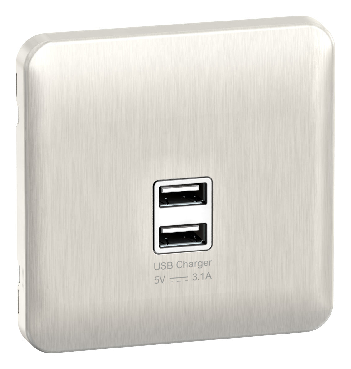 Schneider GGBL70042WSSS 1 Gang Twin USB Outlet Stainless Steel White Insert