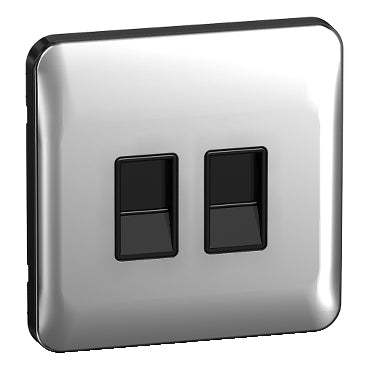 Schneider GGBL7072C5BPCS 1 Ganng Twin RJ45 Cat 5 Data Outlet Polished Chrome Black Insert