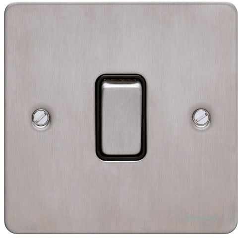 Schneider GU1212RBSS 1 Gang Retractive Switch Stainless Steel Black Insert