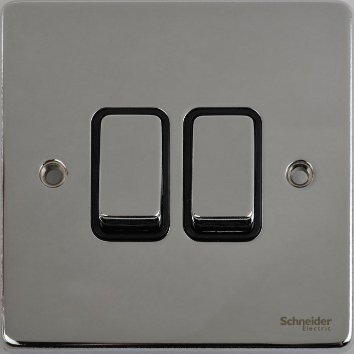 Schneider GU1222BPC 2 Gang 2 Way Switch Polished Chrome Black Insert