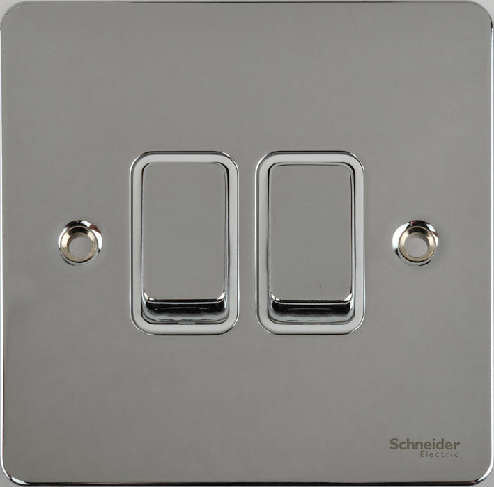 Schneider GU1222WPC 2 Gang 2 Way Switch Polished Chrome White Insert