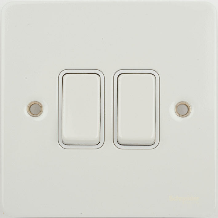 Schneider GU1222WPW 2 Gang 2 Way Switch White Metal