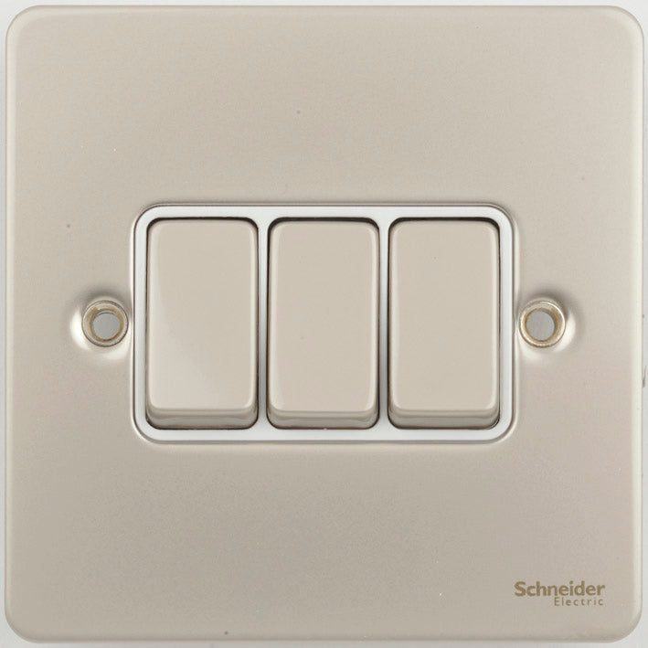 Schneider GU1232WPN 3 Gang 2 Way Switch Pearl Nickel