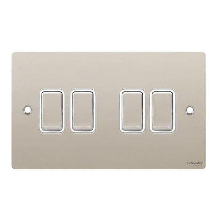 Schneider GU1242WPN 4 Gang 2 Way Switch Pearl Nickel