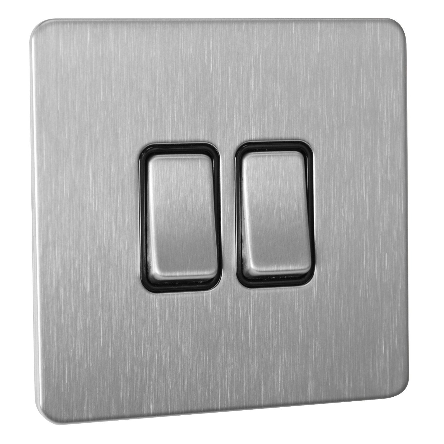 Schneider GU1422BSS 2 Gang 2 Way Switch Stainless Steel Black Insert