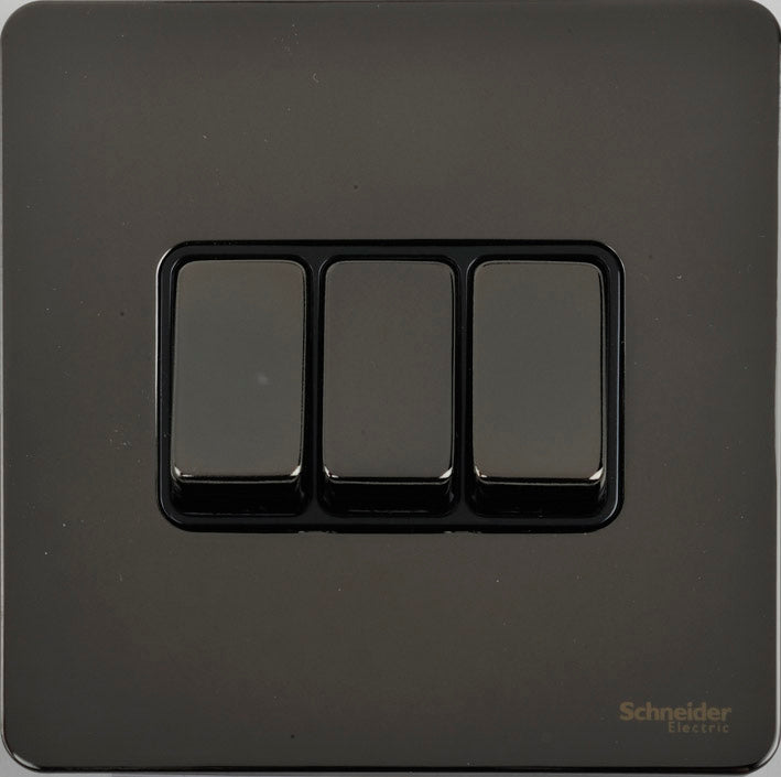 Schneider GU1432BBN 3 Gang 2 Way Switch Black Nickel