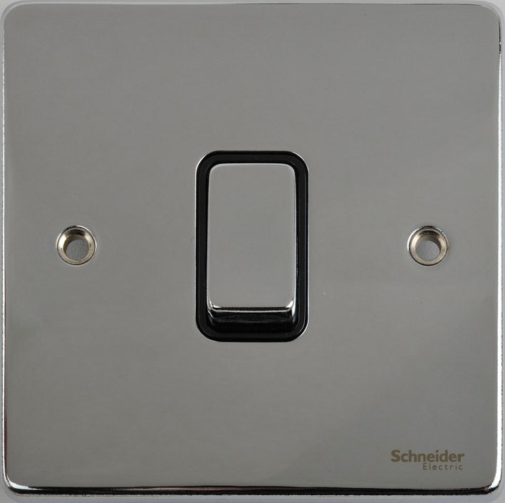 Schneider GU2210BPC 1 Gang 20A DP Switch Polished Chrome Black Insert