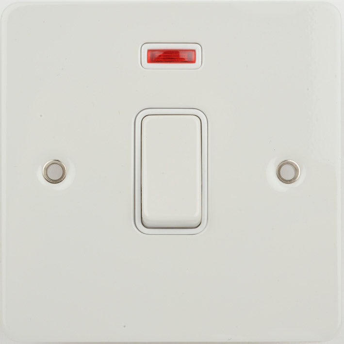 Schneider GU2211WPW 1 Gang 20A DP Switch with Neon White Metal