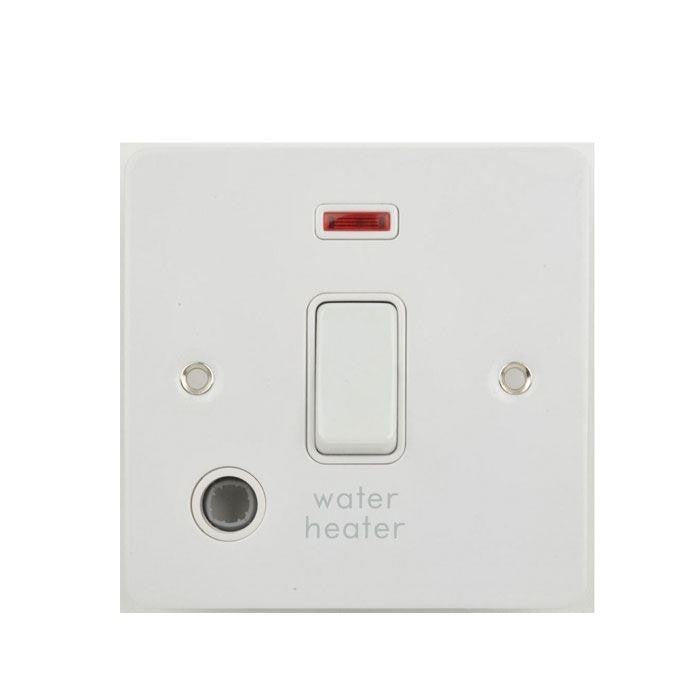 Schneider GU2214WHWPW 1 Gang 20A DP Water Heater Switch with Neon and Flex Outlet White Metal