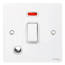 Schneider GU2214WPW 1 Gang 20A DP Switch with Neon and Flex Outlet White Metal