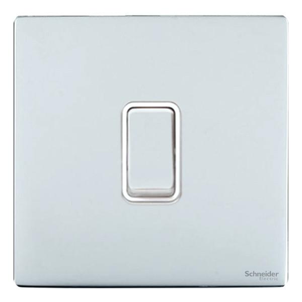 Schneider GU2410WPC 1 Gang 20A DP Switch Polished Chrome White Insert