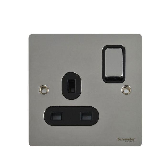 Schneider GU3210DBPC 1 Gang 13A DP Switched Socket Polished Chrome Black Insert