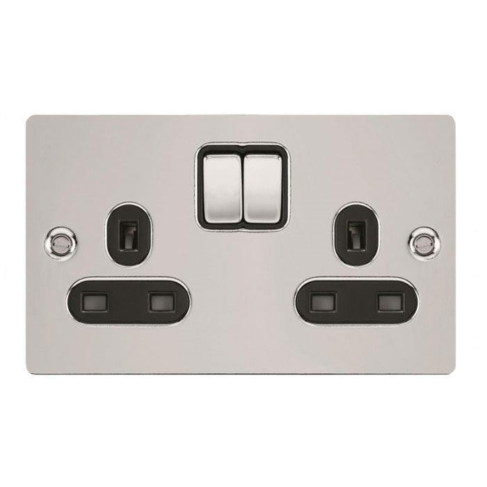 Schneider GU3220DBPC 2 Gang 13A DP Switched Socket Polished Chrome Black Insert