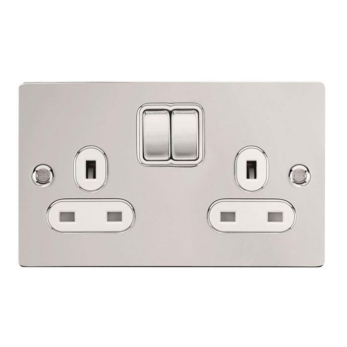 Schneider GU3220DWPC 2 Gang 13A DP Switched Socket Polished Chrome White Insert