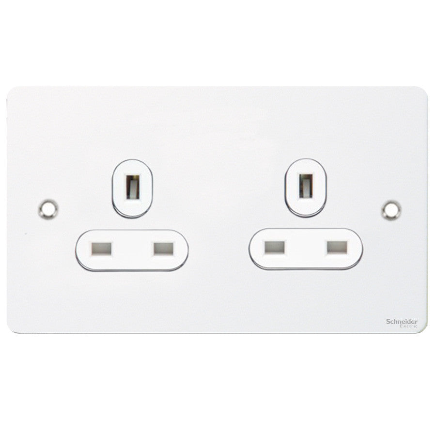 Schneider GU3260WPW 2 Gang 13A Unswitched Socket White Metal