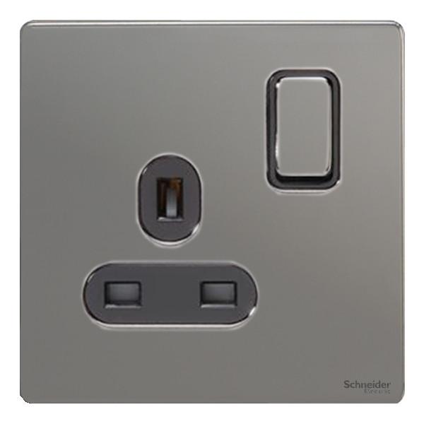 Schneider GU3410DBBN 1 Gang 13A DP Switched Socket Black Nickel