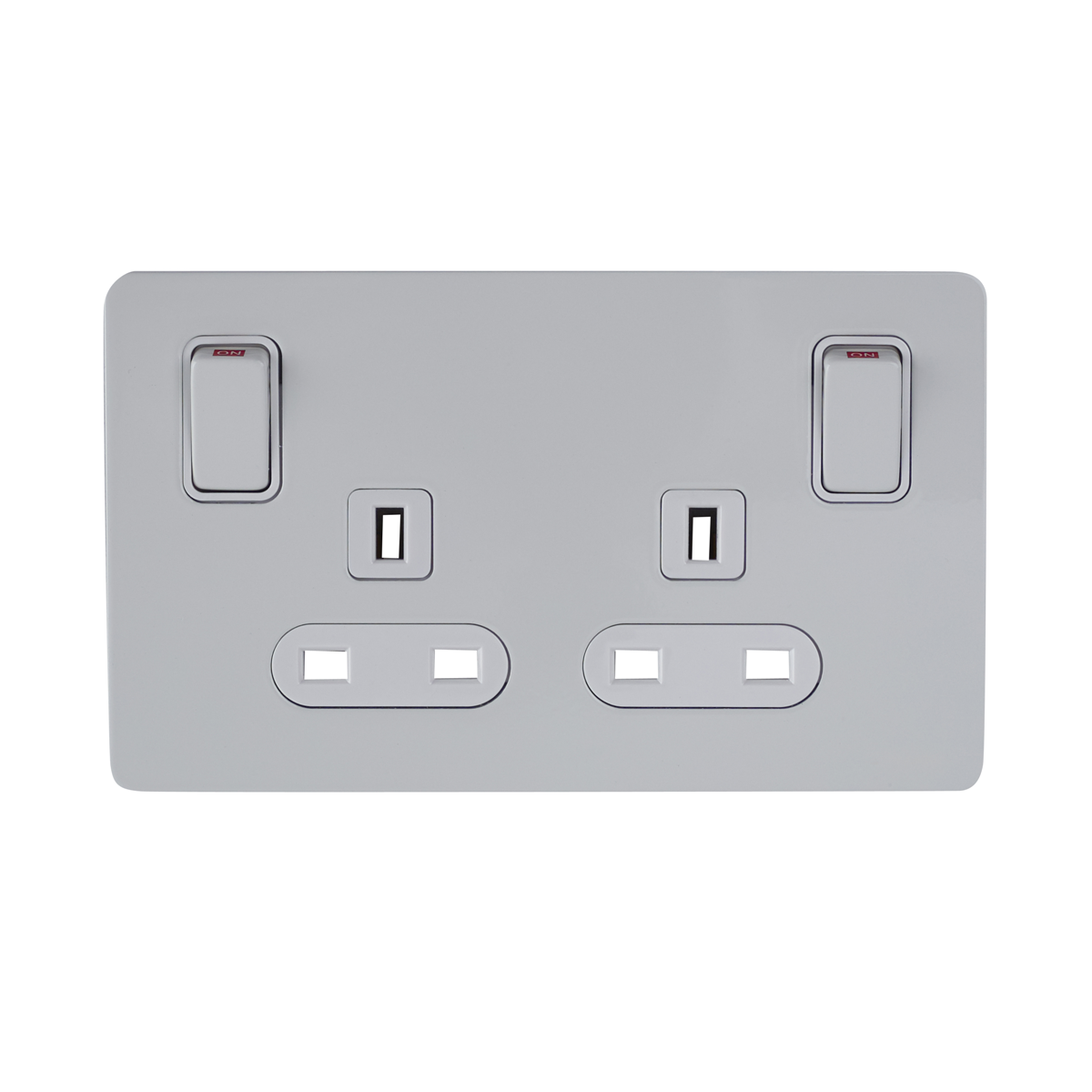 Schneider GU3431WPW 2 Gang 13A Switched Socket wtih Outboard Rockers White Metal