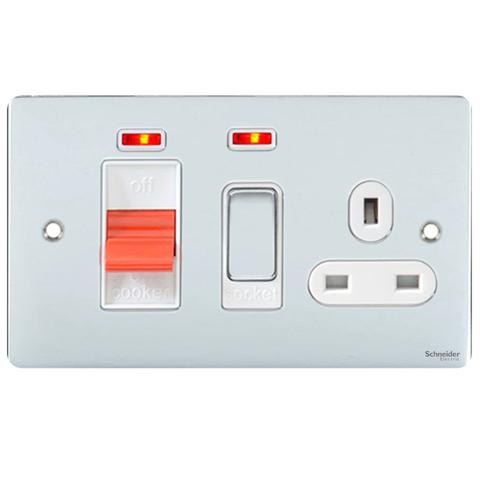 Schneider GU4201WPC 45A DP Cooker Control Unit with Neon Polished Chrome White Insert