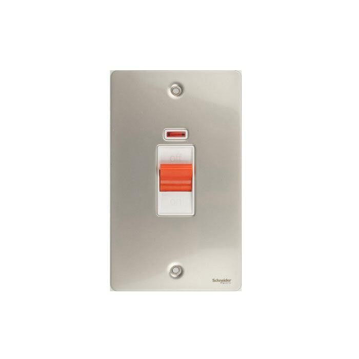 Schneider GU4221WPN 2 Gang Vertical 45A DP Switch with Neon Pearl Nickel