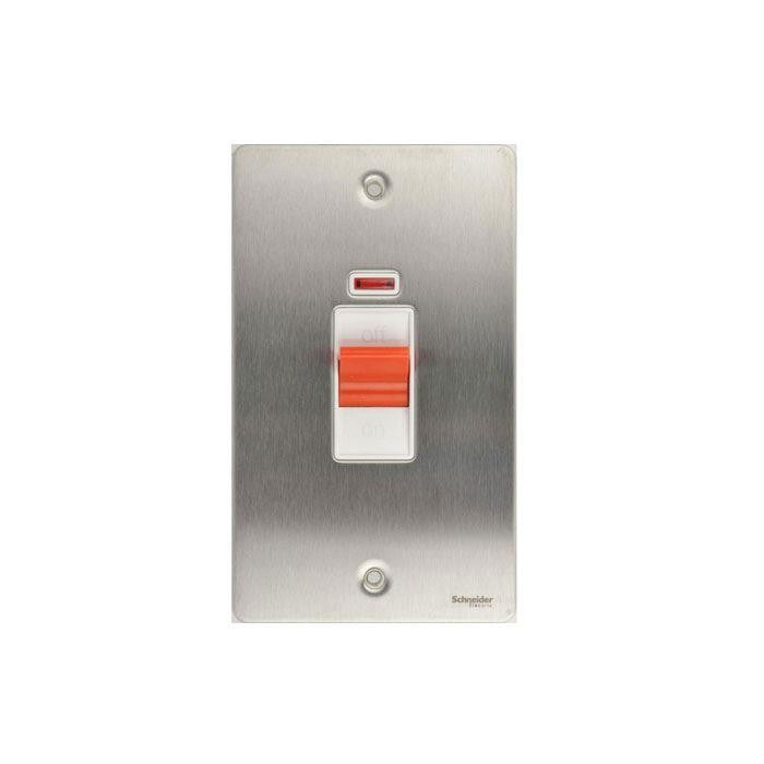 Schneider GU4221WSS 2 Gang Vertical 45A DP Switch with Neon Stainless Steel White Insert