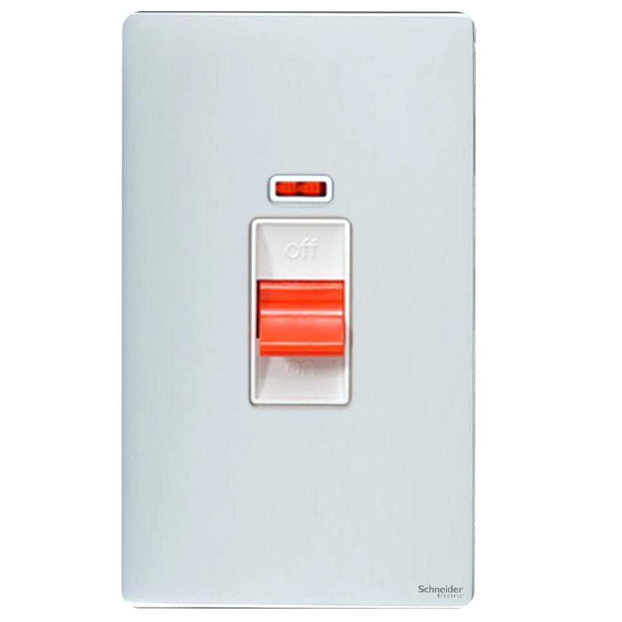 Schneider GU4421WPC 2 Gang Vertical 45A DP Switch with Neon Polished Chrome White Insert