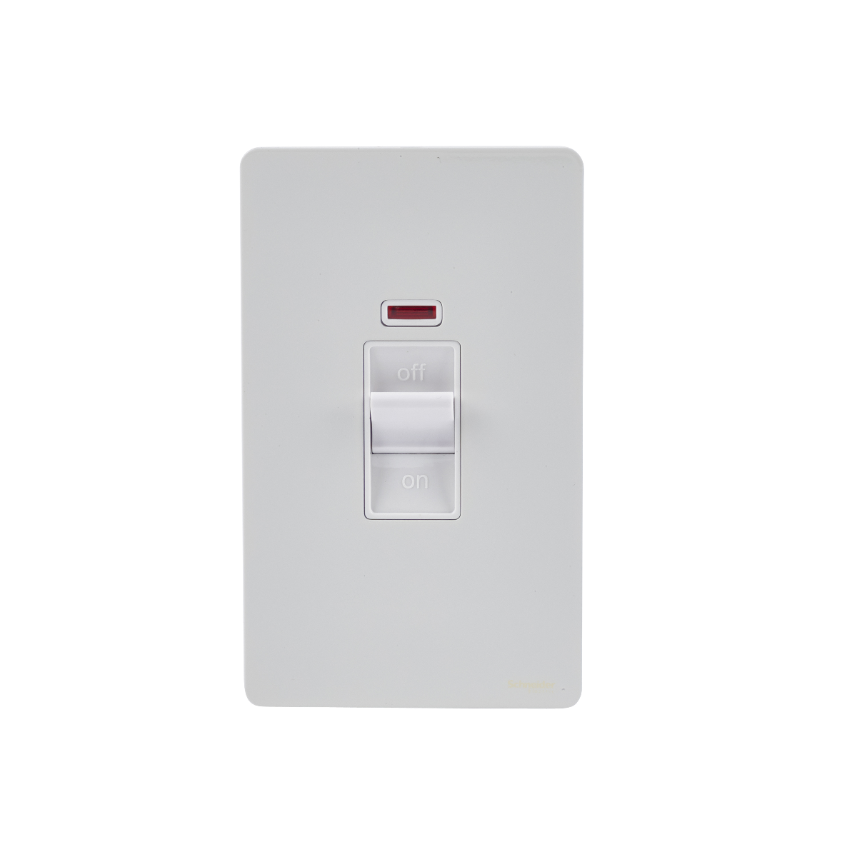 Schneider GU4421WPW 2 Gang Vertical 45A DP Switch with Neon White Metal