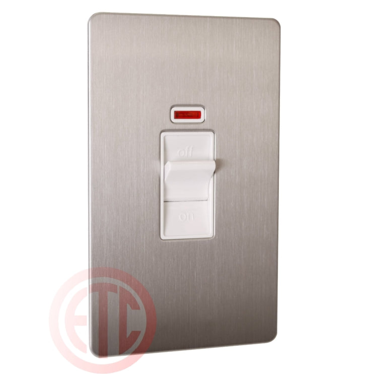 Schneider GU4421WSS 2 Gang Vertical 45A DP Switch with Neon Stainless Steel White Insert