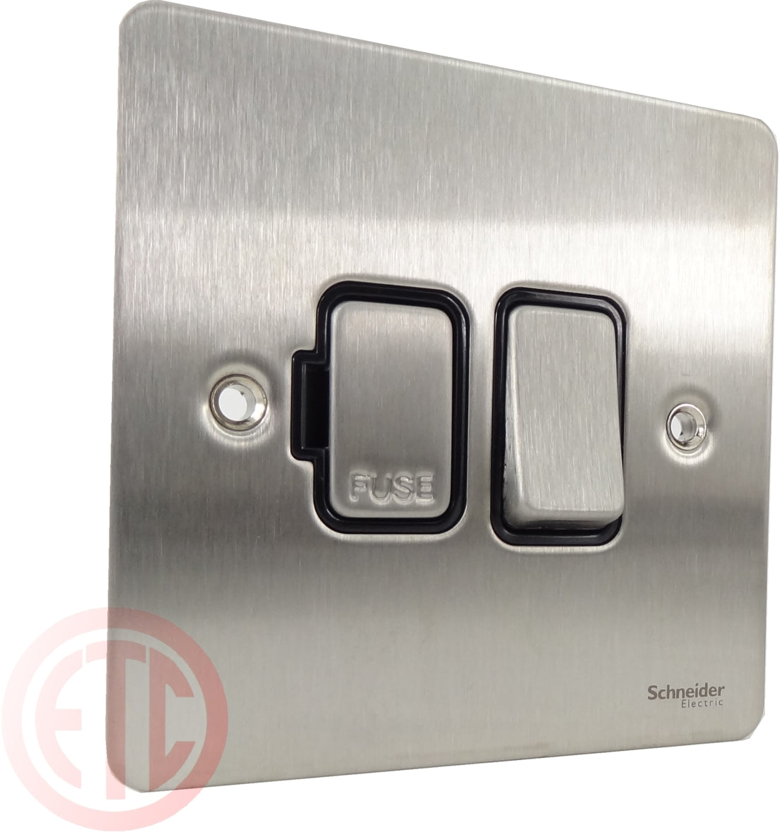 Schneider GU5210BSS 13A Switched Spur Stainless Steel Black Insert