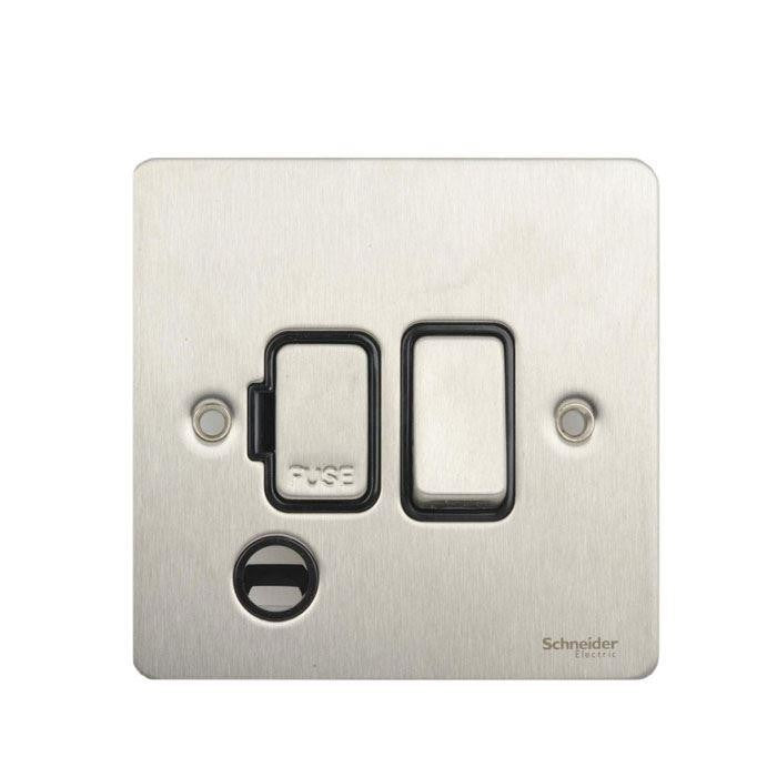 Schneider GU5213BSS 13A Switched Spur with Flex Outlet Stainless Steel Black Insert