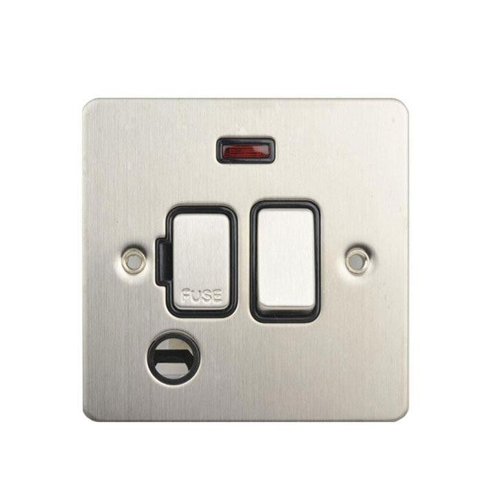 Schneider GU5214BSS 13A Switched Spur with Neon and Flex Outlet Stainless Steel Black Insert