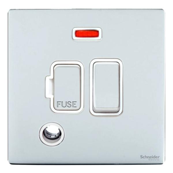 Schneider GU5414WPC 13A Switched Spur with Neon and Flex Outlet Polished Chrome White Insert