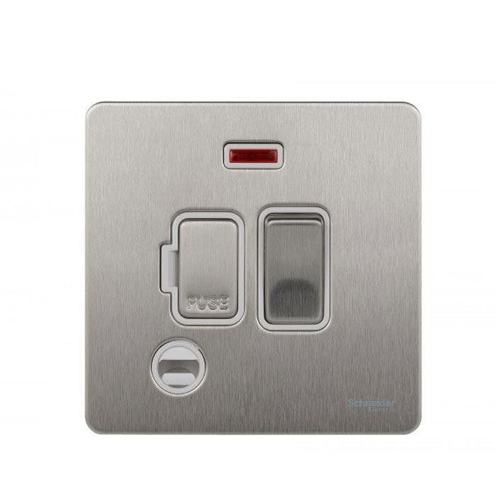 Schneider GU5414WSS 13A Switched Spur with Neon and Flex Outlet Stainless Steel White Insert