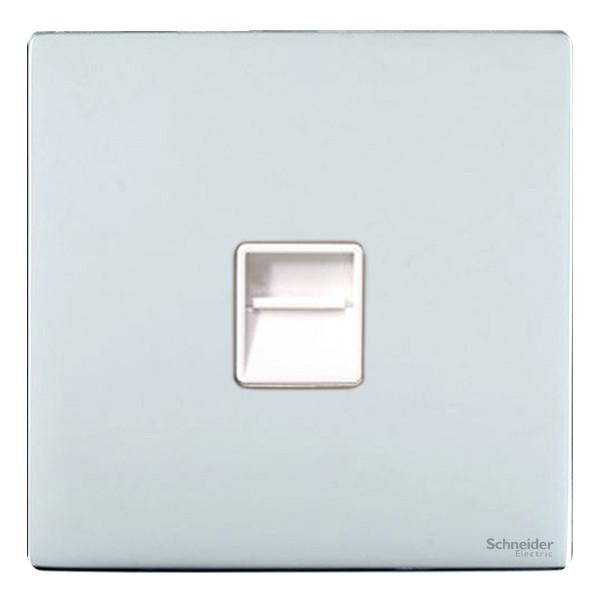 Schneider GU7461WPC 1 Gang Master Telephone Socket Polished Chrome White Insert