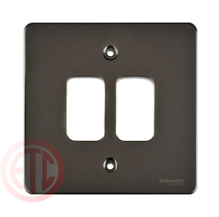 Schneider GUG02GBN 2 Gang Grid Faceplate with Mounting Frame Black Nickel