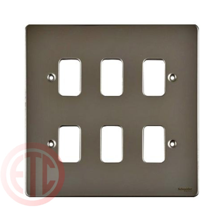 Schneider GUG06GBN 6 Gang Grid Faceplate with Mounting Frame Black Nickel