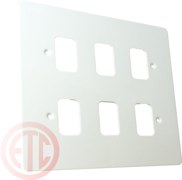 Schneider GUG06GPW 6 Gang Grid Faceplate with Mounting Frame White Metal