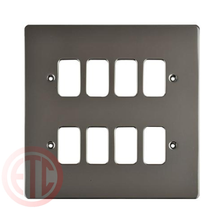 Schneider GUG08GBN 8 Gang Grid Faceplate with Mounting Frame Black Nickel