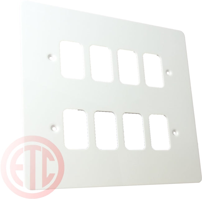 Schneider GUG08GPW 8 Gang Grid Faceplate with Mounting Frame White Metal