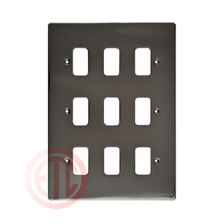 Schneider GUG09GBN 9 Gang Grid Faceplate with Mounting Frame Black Nickel