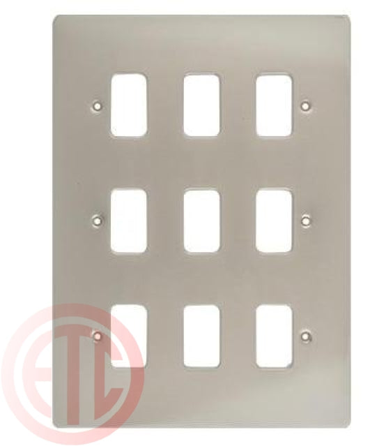 Schneider GUG09GSS 9 Gang Grid Faceplate with Mounting Frame Stainless Steel