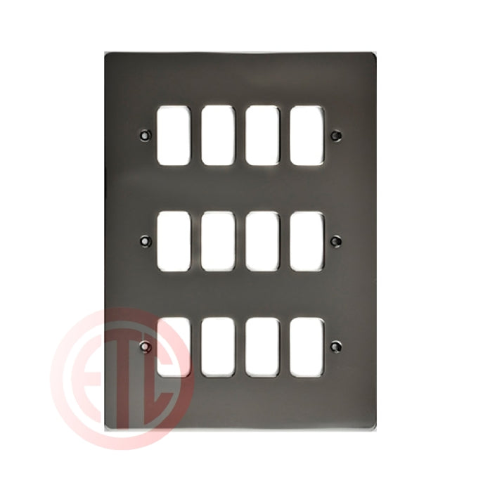 Schneider GUG12GBN 12 Gang Grid Faceplate with Mounting Frame Black Nickel