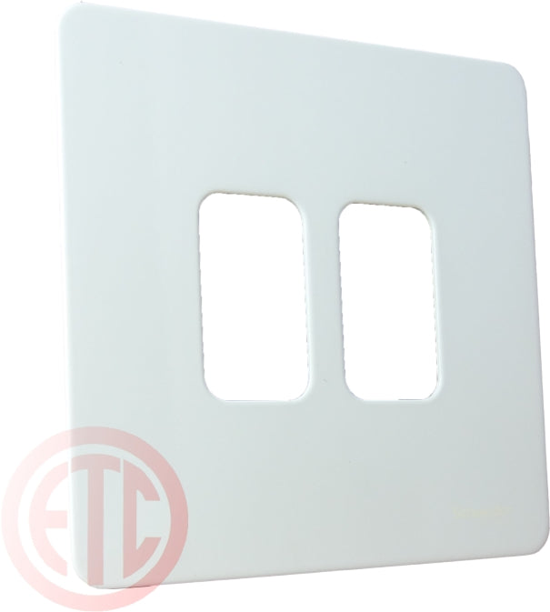 Schneider GUGS02GPW 2 Gang Grid Faceplate with Mounting Frame White Metal