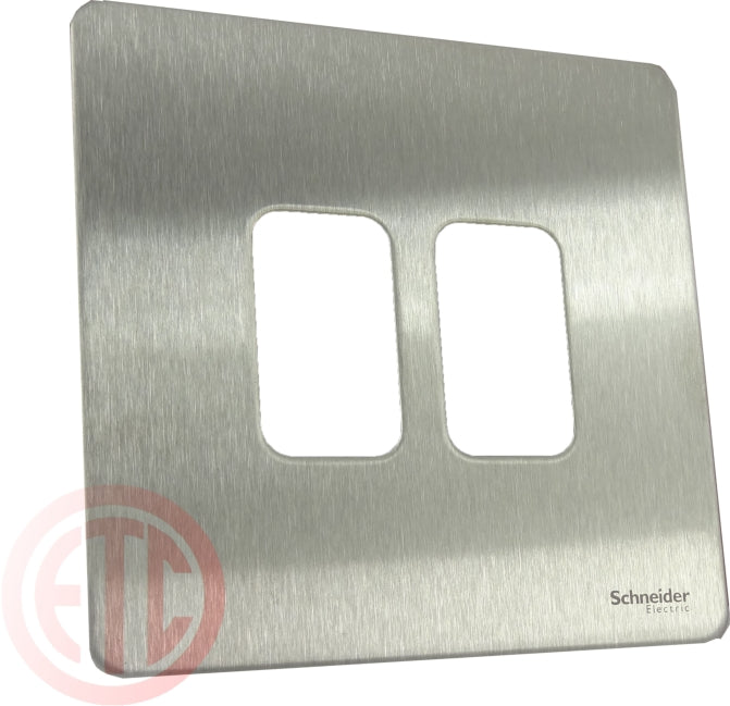 Schneider GUGS02GSS 2 Gang Grid Faceplate with Mounting Frame Stainless Steel