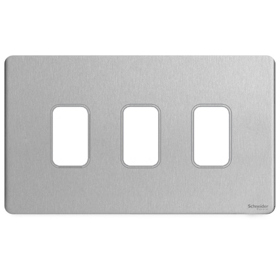 Schneider GUGS03GSS 3 Gang Grid Faceplate with Mounting Frame Stainless Steel