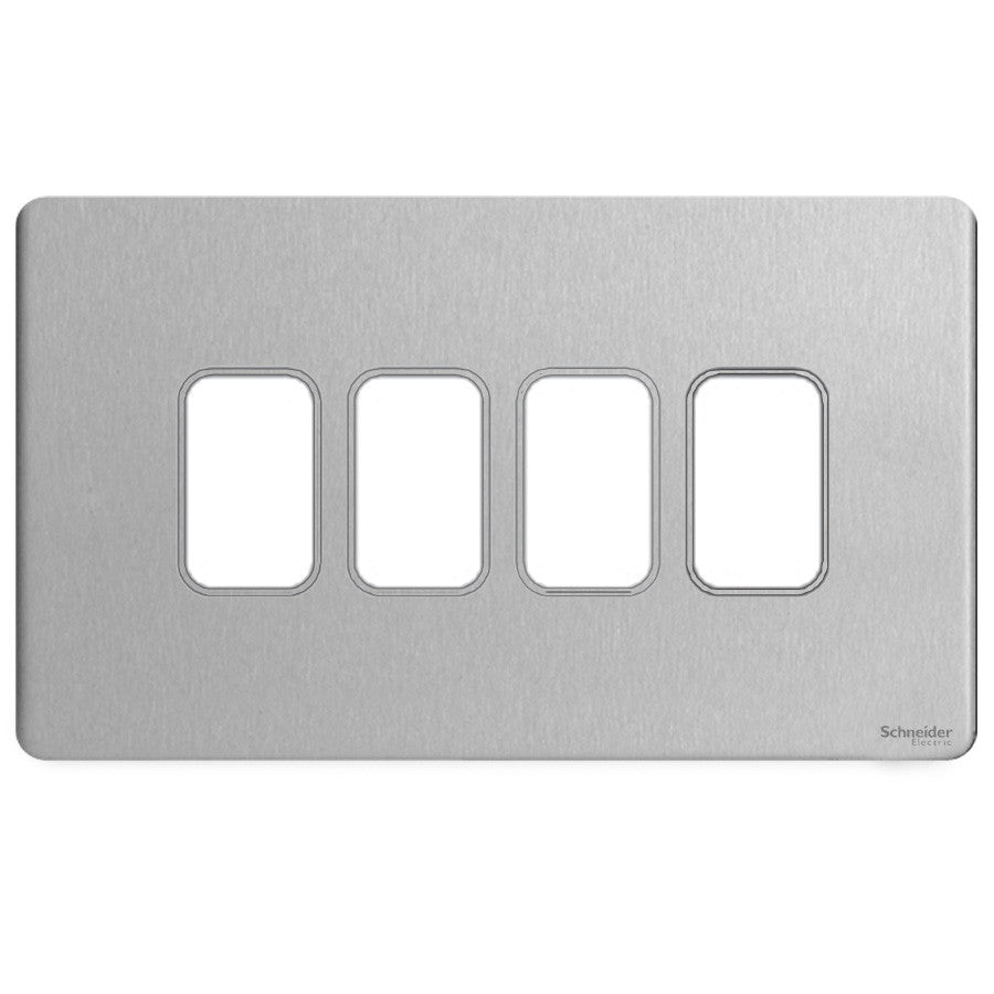 Schneider GUGS04GSS 4 Gang Grid Faceplate with Mounting Frame Stainless Steel