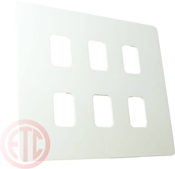 Schneider GUGS06GPW 6 Gang Grid Faceplate with Mounting Frame White Metal