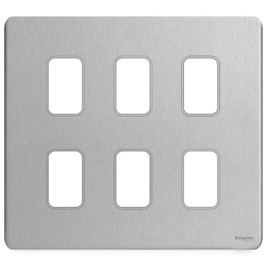 Schneider GUGS06GSS 6 Gang Grid Faceplate with Mounting Frame Stainless Steel