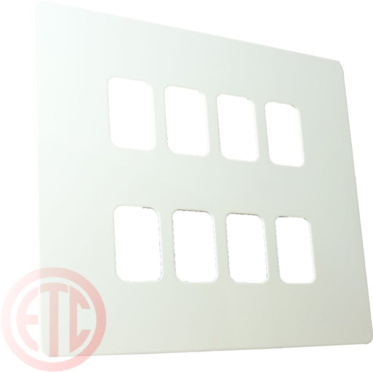 Schneider GUGS08GPW 8 Gang Grid Faceplate with Mounting Frame White Metal